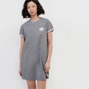 Roots Women Gray Cotton Shirt Dress LARGE Casual Preppy Comfy Cozy Leisurewear